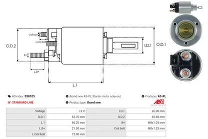 Solenoid electromotor, Audi, SEAT, Skoda, 188x74x68 mm, AS-PL SS0103