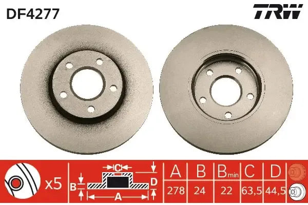 Disc frana, Ford Tourneo Connect, Transit Connect, Ø278 mm, TRW DF4277
