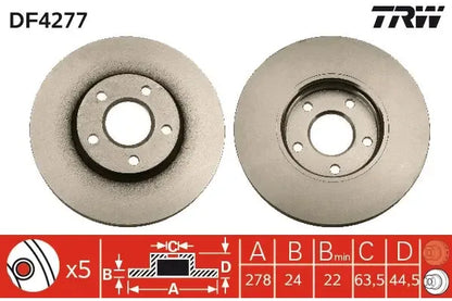 Disc frana, Ford Tourneo Connect, Transit Connect, Ø278 mm, TRW DF4277