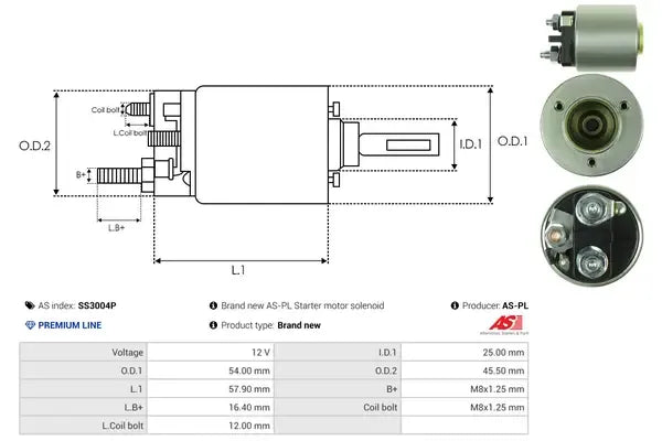 Solenoid electromotor, 184x74x68 mm, AS-PL SS3004P