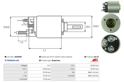 Solenoid electromotor, 184x74x68 mm, AS-PL SS3004P