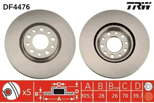 Disc frana, Alfa Romeo, Fiat, Jeep 500X, Giulietta, 159, 159 Sportwagon, Renegade Suv, Compass, Brera, Spider, Ø306 mm, TRW DF4476