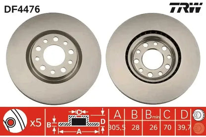 Disc frana, Alfa Romeo, Fiat, Jeep 500X, Giulietta, 159, 159 Sportwagon, Renegade Suv, Compass, Brera, Spider, Ø306 mm, TRW DF4476