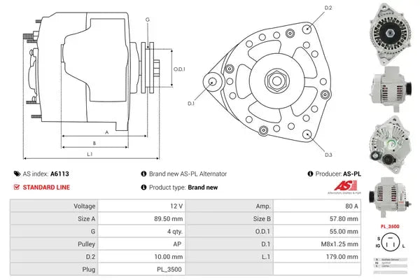 Generator alternator, Toyota, 264x190x184 mm, AS-PL A6113