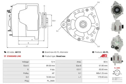 Generator alternator, Toyota, 264x190x184 mm, AS-PL A6113