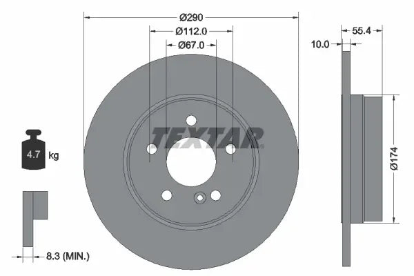 Disc frana, Mercedes-Benz Clasa C, Clasa Clk, Clasa E, Clasa Slk, Clc-class, Ø290 mm, Textar 92072703