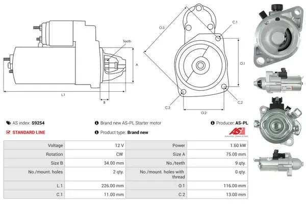Starter, Acura, Honda, 285x139x168 mm, AS-PL S9254