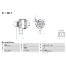 Alternator Bosch pentru Hyundai Elantra/Highway/Santa Fe/Trajet/Tucson, Kia Carens/Cerato/Sportage - 0 986 049 550