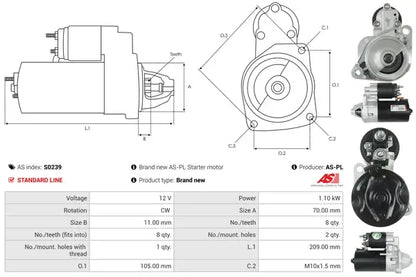 Starter, Nissan, 279x164x137 mm, AS-PL S0239