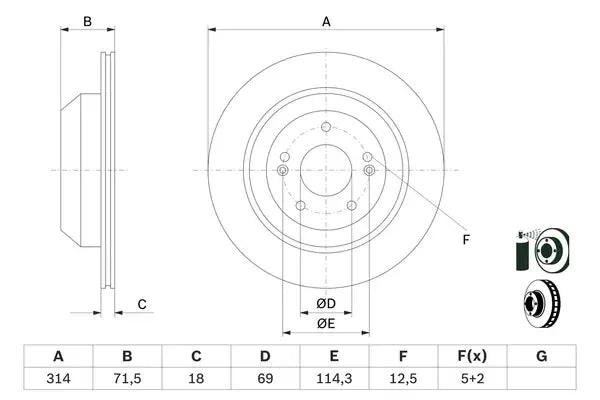 Disc frana, Kia Sorento, Ø314 mm, Bosch 0986479F43