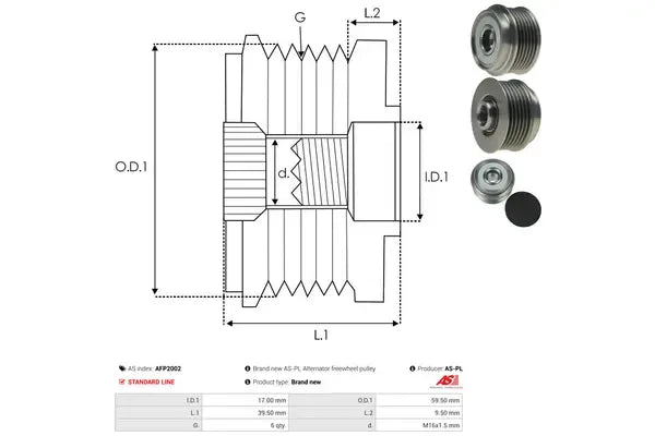 Sistem roata libera generator, Opel, 80x76x62 mm, AS-PL AFP2002