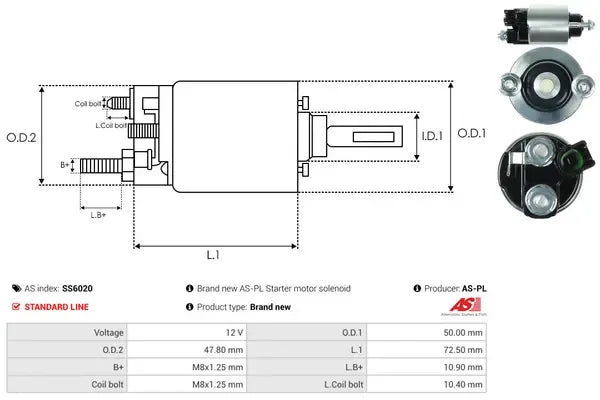 Solenoid electromotor, 185x74x68 mm, AS-PL SS6020