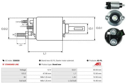 Solenoid electromotor, 185x74x68 mm, AS-PL SS6020