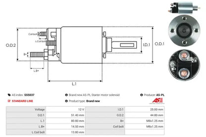 Solenoid electromotor, 181x74x70 mm, AS-PL SS5037