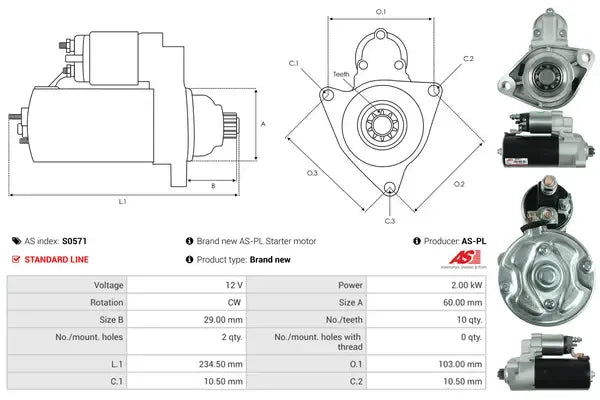 Starter, Porsche, 284x164x137 mm, AS-PL S0571