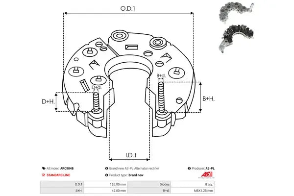 Punte diode, Hyundai, Kia Carens, Cee D, Grandeur, I30, Magentis, 155x137x92 mm, AS-PL ARC9048