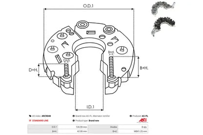 Punte diode, Hyundai, Kia Carens, Cee D, Grandeur, I30, Magentis, 155x137x92 mm, AS-PL ARC9048