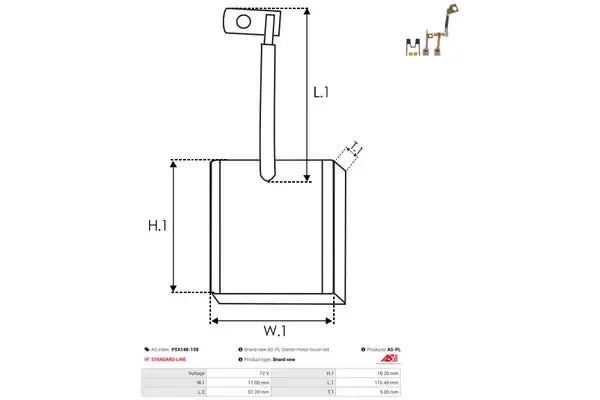 Perie electromotor, 382x64x22 mm, AS-PL PSX148158