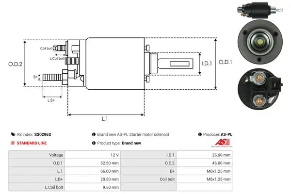 Solenoid electromotor, 187x73x70 mm, AS-PL SS0296S
