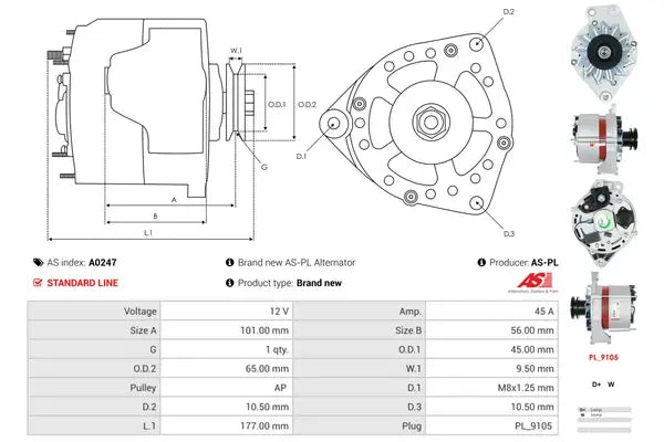 Generator alternator, Alfa Romeo, Audi, Man, Mercedes-Benz, SEAT, 267x250x186 mm, AS-PL A0247
