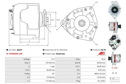 Generator alternator, Alfa Romeo, Audi, Man, Mercedes-Benz, SEAT, 267x250x186 mm, AS-PL A0247