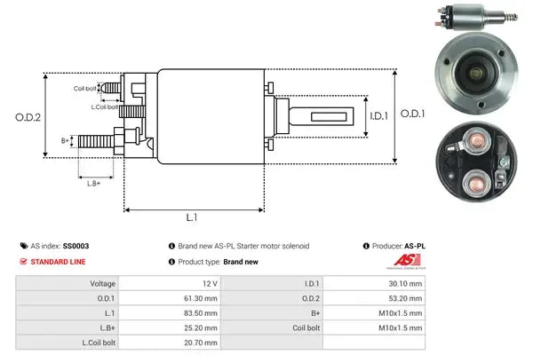 Solenoid electromotor, 232x90x80 mm, AS-PL SS0003