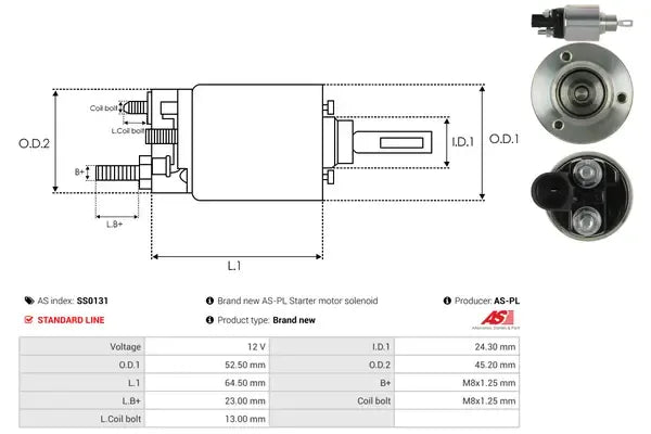 Solenoid electromotor, Audi, Porsche, 190x75x70 mm, AS-PL SS0131