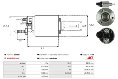 Solenoid electromotor, Audi, Porsche, 190x75x70 mm, AS-PL SS0131
