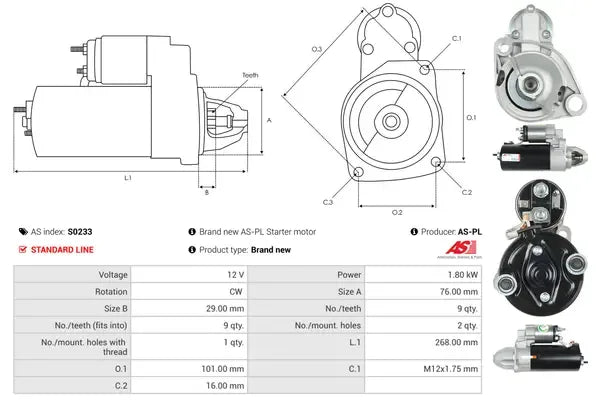 Starter, Audi, Ford, 312x202x146 mm, AS-PL S0233