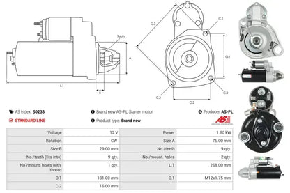 Starter, Audi, Ford, 312x202x146 mm, AS-PL S0233