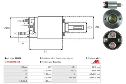 Solenoid electromotor, 184x72x72 mm, AS-PL SS5002
