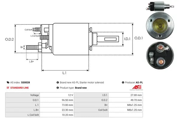 Solenoid electromotor, 187x76x70 mm, AS-PL SS0028