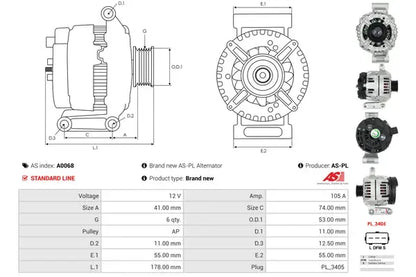Generator alternator, Ford Transit, Transit Bus, Transit Platou, Tr, 313x228x189 mm, AS-PL A0068