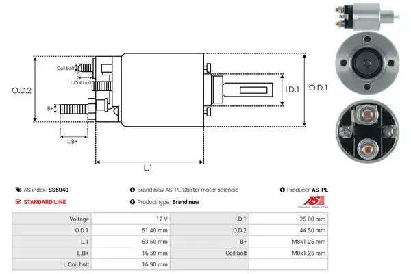 Solenoid electromotor, 143x82x76 mm, AS-PL SS5040