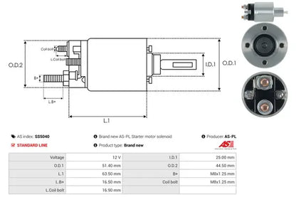 Solenoid electromotor, 143x82x76 mm, AS-PL SS5040