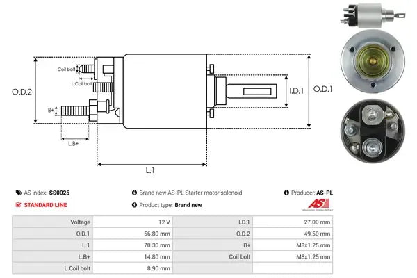 Solenoid electromotor, BMW, Ford, Porsche, 184x75x62 mm, AS-PL SS0025