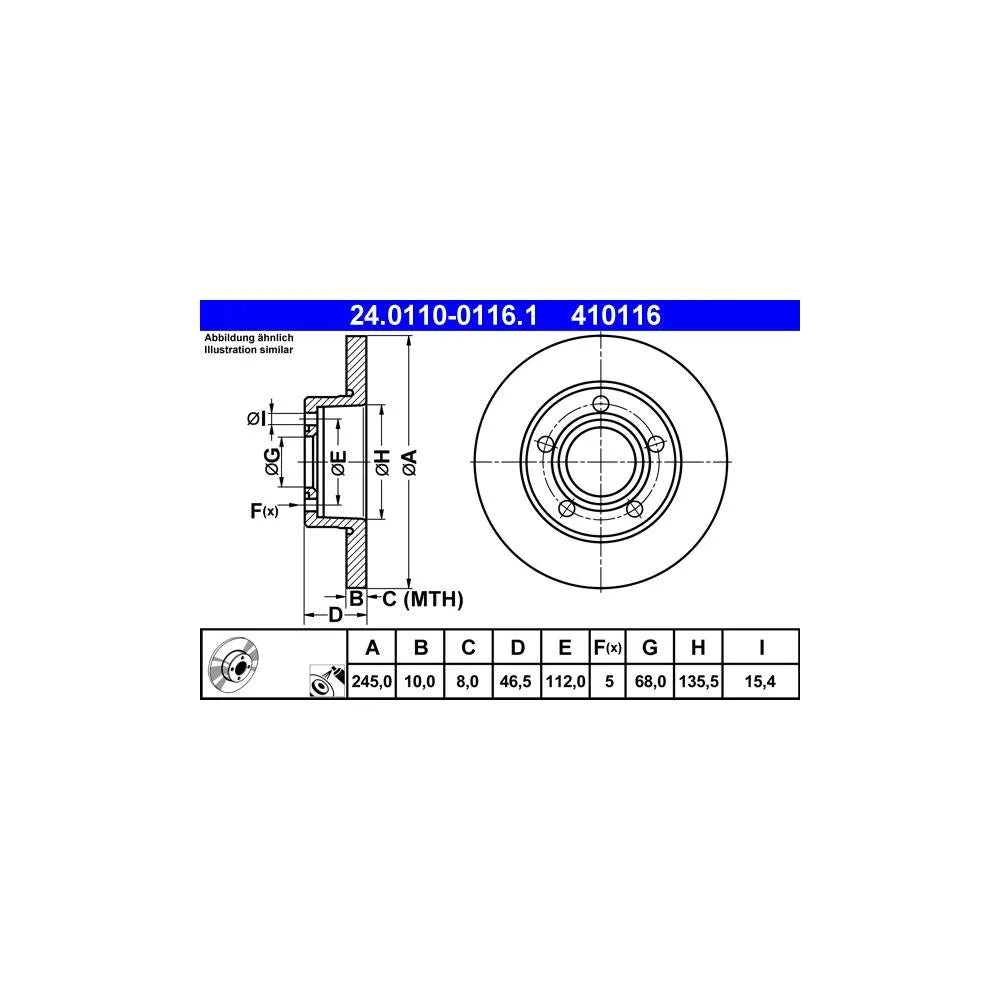Disc Frana ATE pentru Audi 100/200/A8 - 24.0110-0116.1