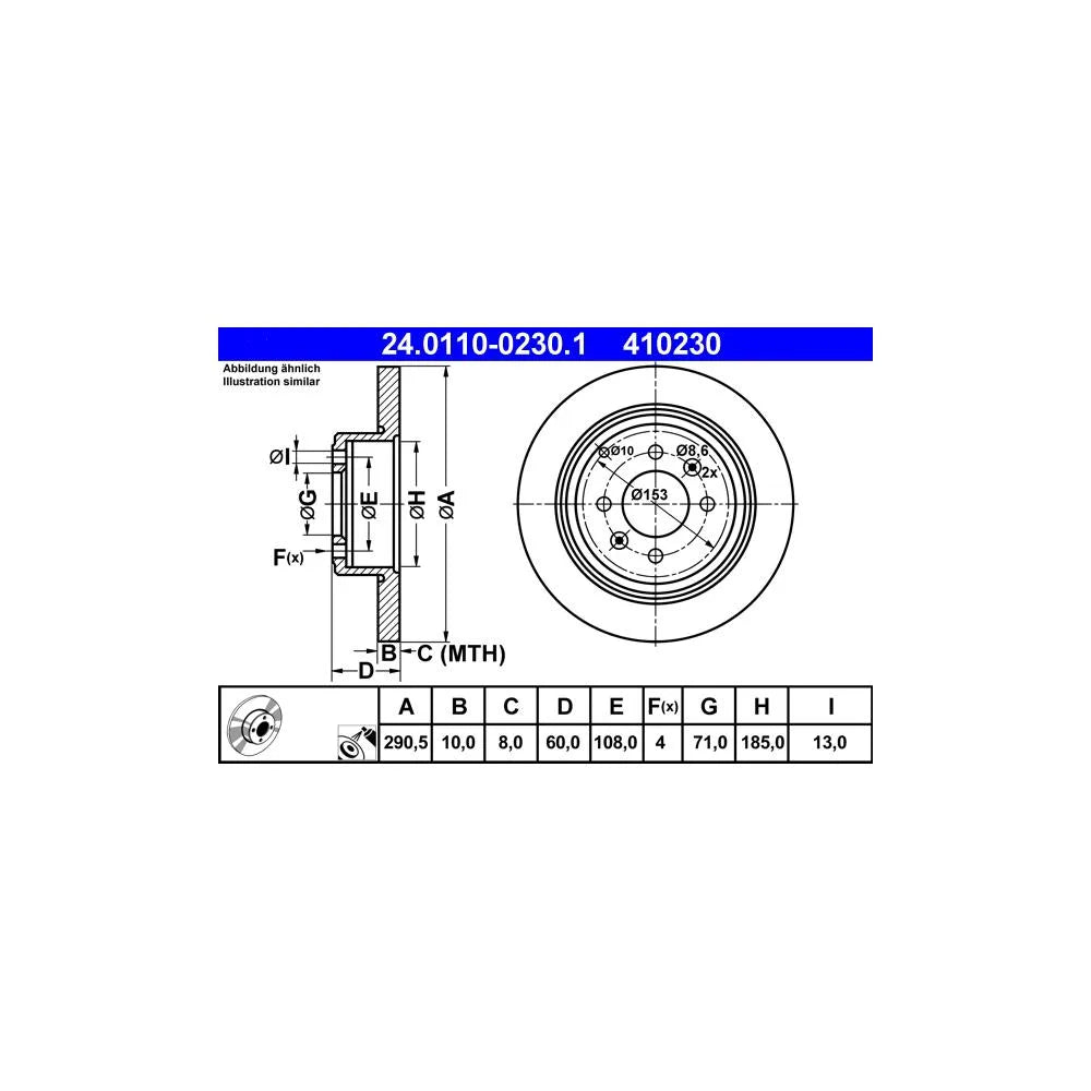 Disc Frana ATE pentru Peugeot 406/406 Cupe - 24.0110-0230.1