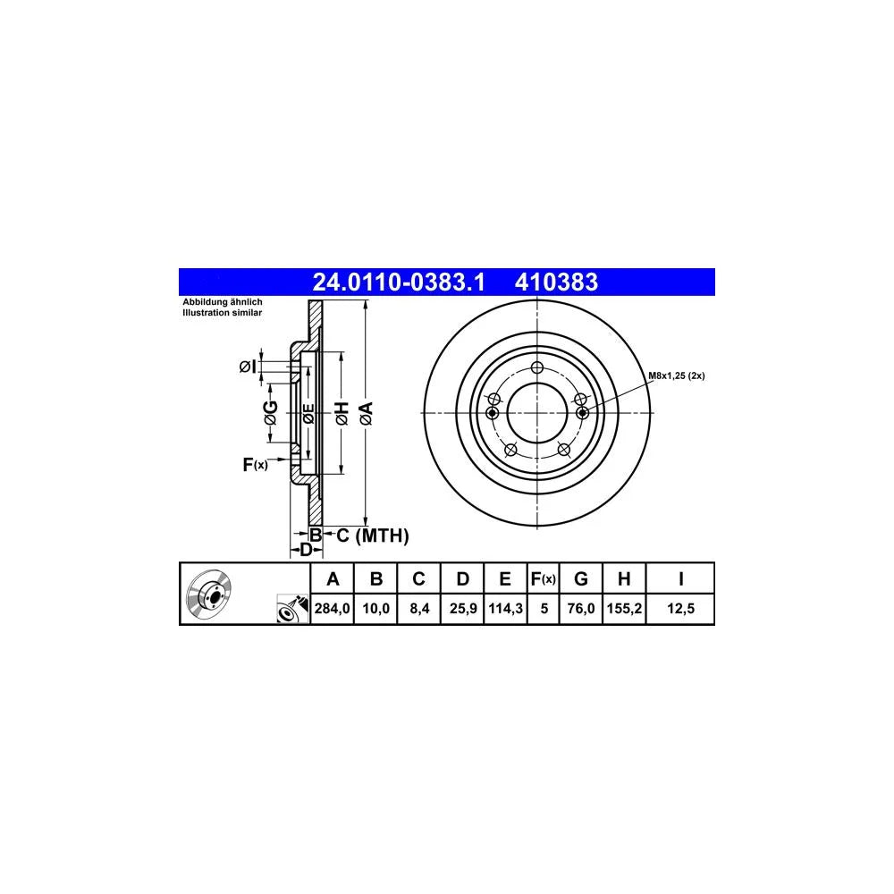 Disc Frana ATE pentru Hyundai I30, Kia Cee D/Cee D Sportswagon/Pro Cee D - 24.0110-0383.1