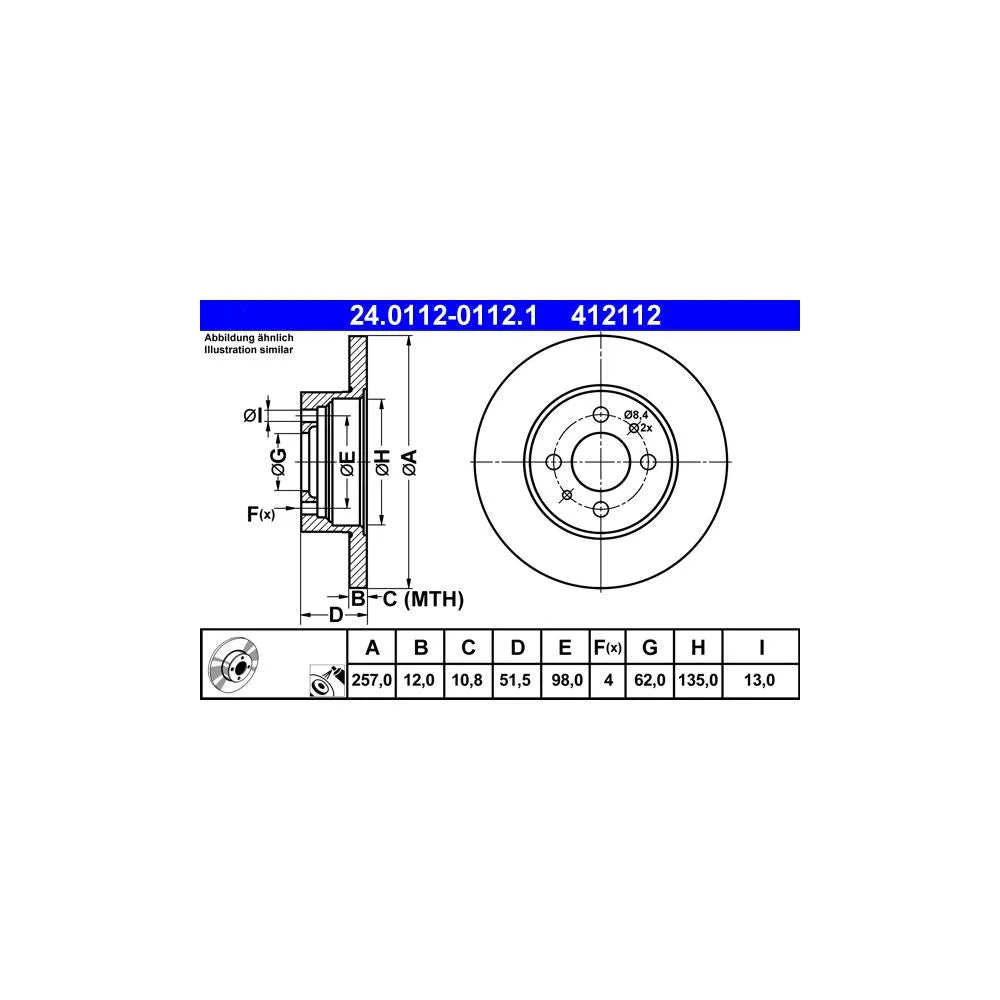 Discuri Frana ATE pentru Fiat Argenta/Regata/Regata Weekend/Ritmo, Lancia Delta/Prisma - 24.0112-0112.1