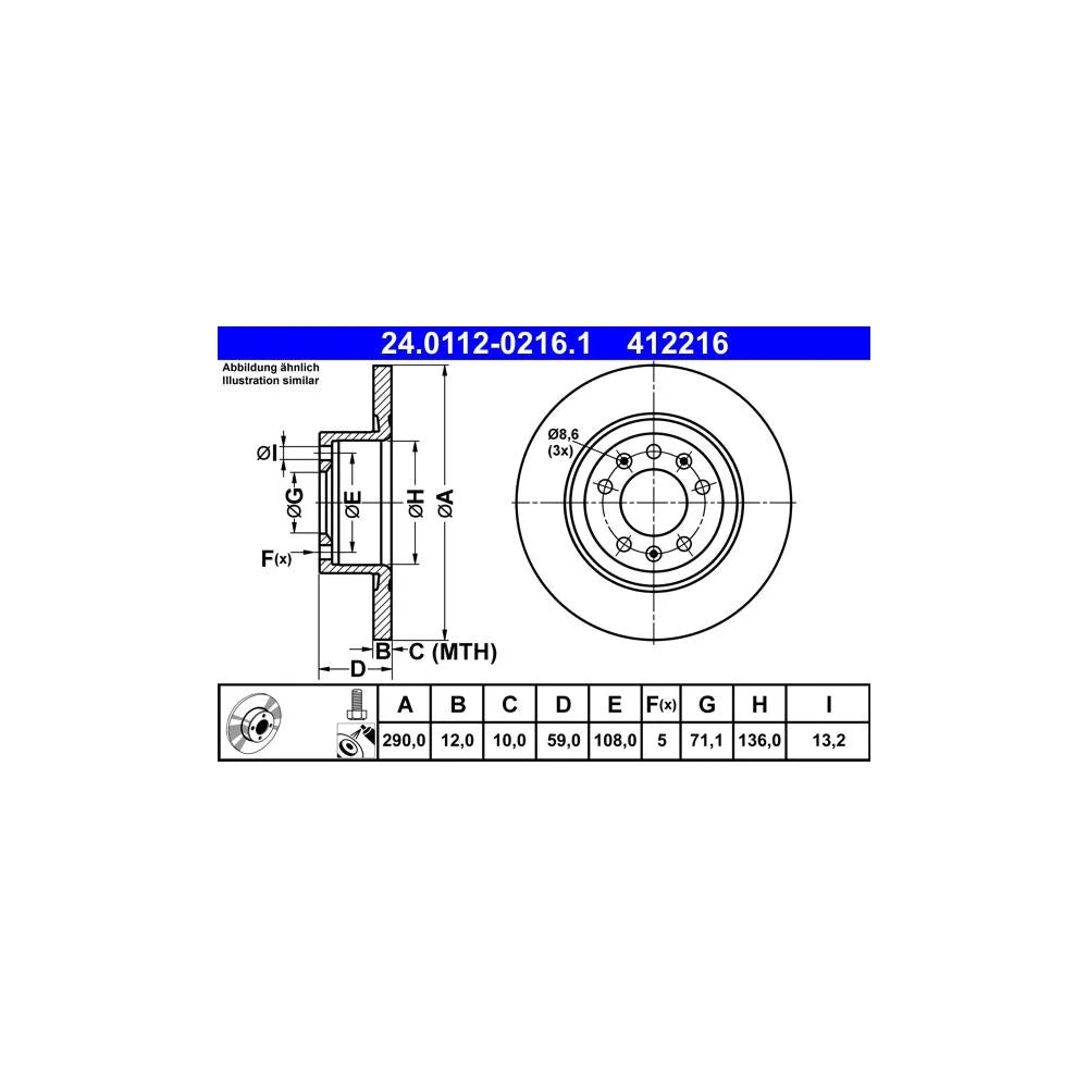 Disc Frana ATE pentru Peugeot 508 - 24.0112-0216.1