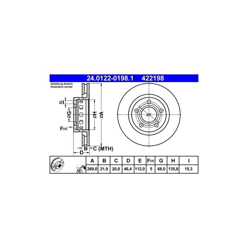 Discuri Frana ATE pentru Audi A8 - 24.0122-0198.1