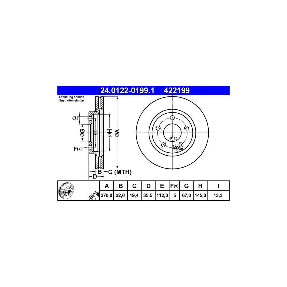 Disc Frana ATE pentru Mercedes-Benz Vaneo - 24.0122-0199.1