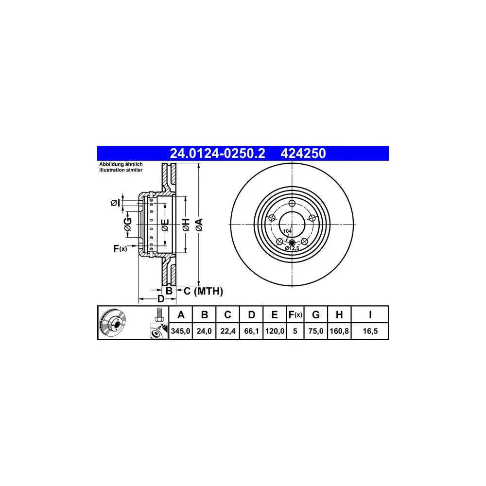 Disc Frana ATE pentru BMW 1/2/2 Cupe - 24.0124-0250.2