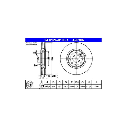 Discuri Frana ATE pentru Citroen Xantia, Peugeot 406/406 Cupe - 24.0126-0106.1