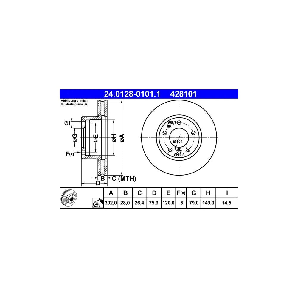 Discuri Frana ATE pentru BMW 5/5 Touring/7 - 24.0128-0101.1
