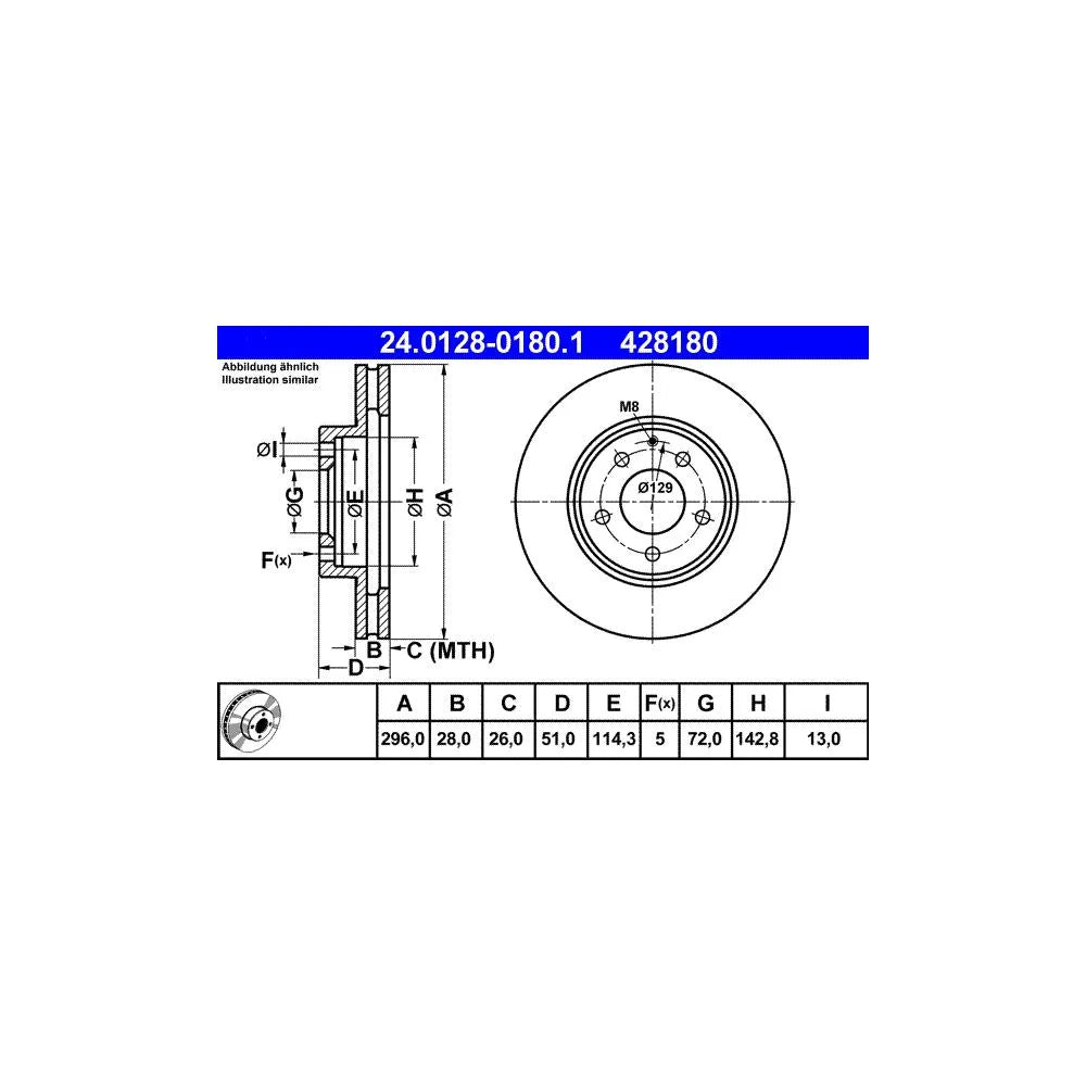 Disc Frana ATE pentru Mazda Mpv - 24.0128-0180.1
