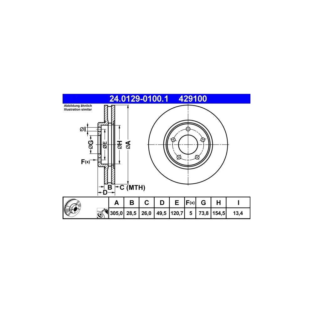 Discuri Frana ATE pentru Jaguar Xj/Xk 8 Convertible/Xk 8 Cupe - 24.0129-0100.1