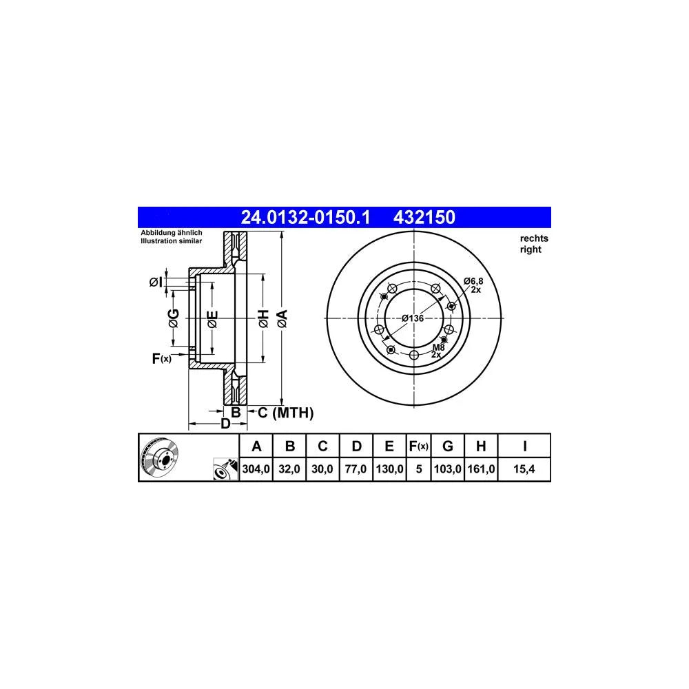 Discuri Frana ATE pentru Porsche 928/944 - 24.0132-0150.1