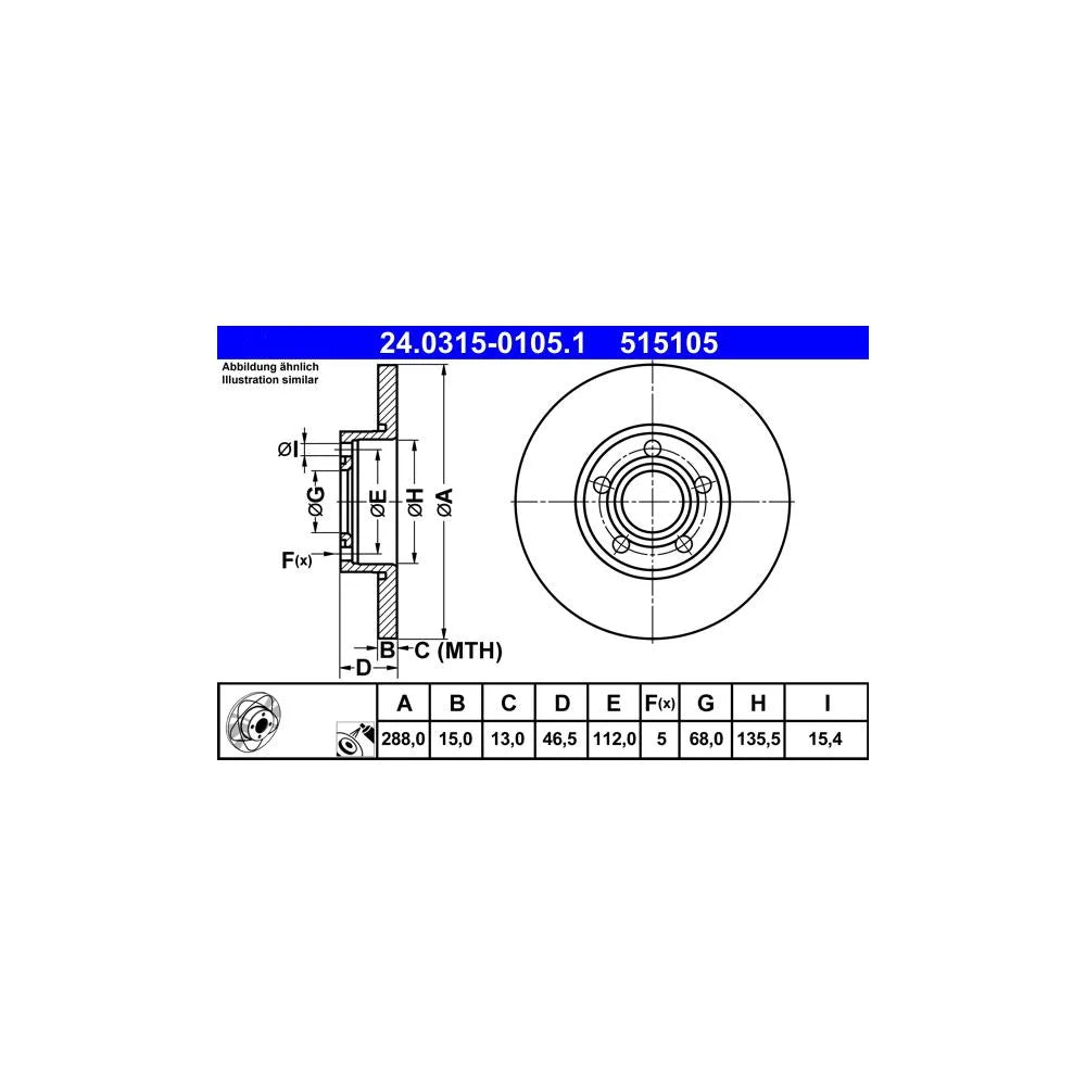 Disc Frana ATE pentru Audi 100/A4/A6 - 24.0315-0105.1